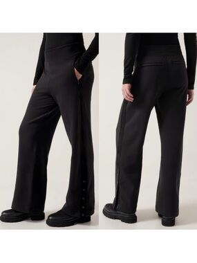 Athleta Retro Plush Black Wide Leg Snap Side Lounge Pants M Velvet Athleisure